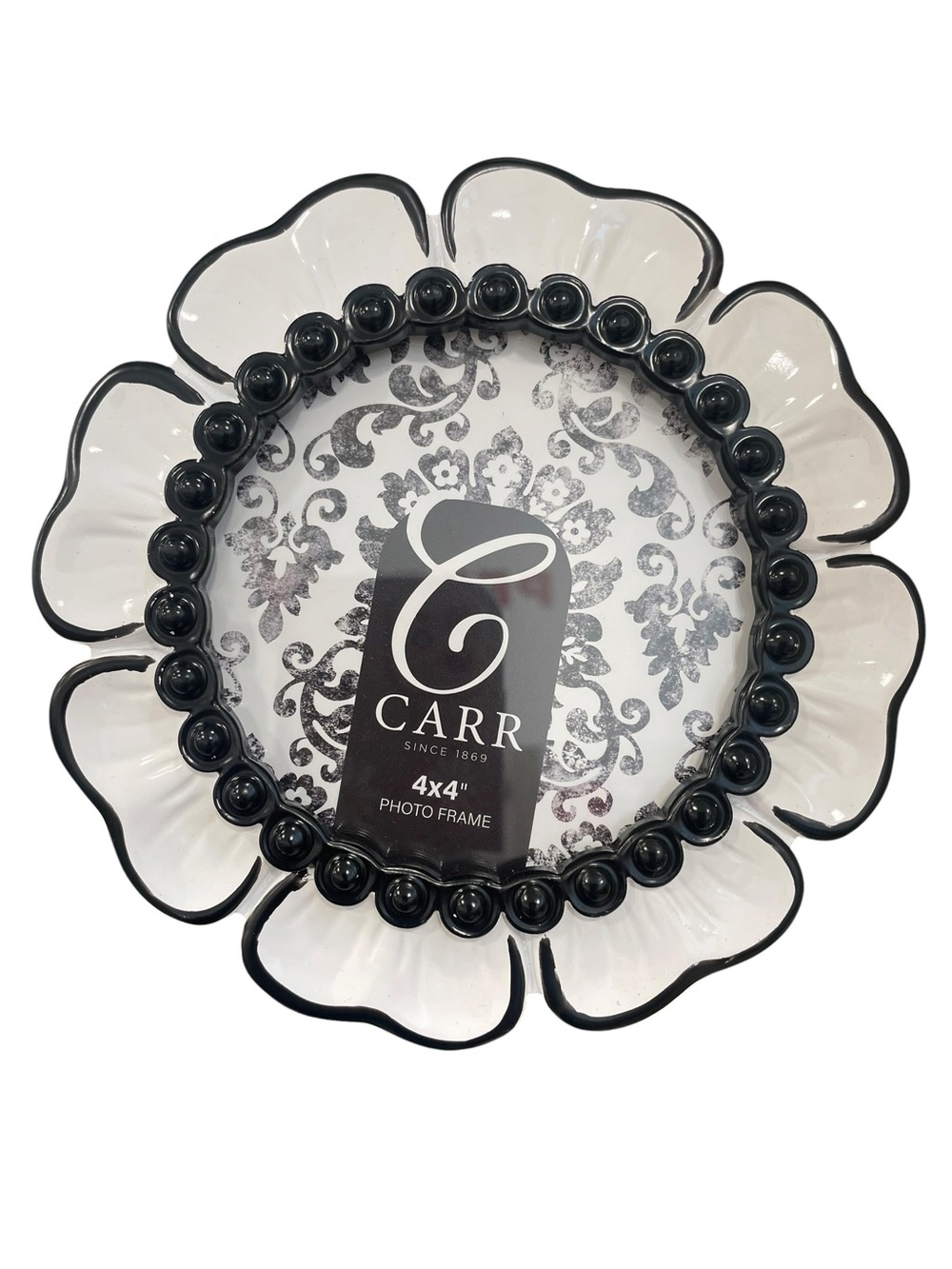 Carr 4x4" Decorative Flower Photo Frame in Black and White - New
